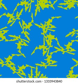 Urban UFO camouflage of various shades of blue and green colors. It is a colorful seamless pattern that can be used as a camo print for clothing and background and backdrop or computer wallpaper