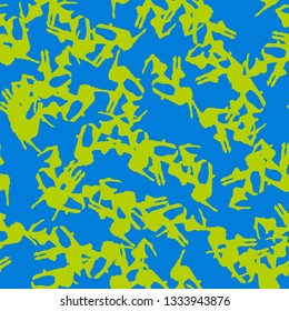 Urban UFO camouflage of various shades of blue and green colors. It is a colorful seamless pattern that can be used as a camo print for clothing and background and backdrop or computer wallpaper