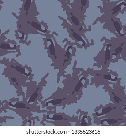Urban UFO camouflage of various shades of blue and purple colors. It is a colorful seamless pattern that can be used as a camo print for clothing and background and backdrop or computer wallpaper