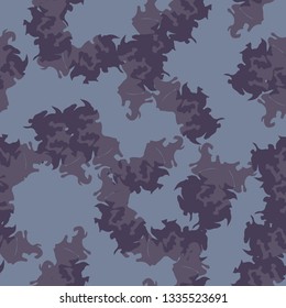 Urban UFO camouflage of various shades of blue and purple colors. It is a colorful seamless pattern that can be used as a camo print for clothing and background and backdrop or computer wallpaper