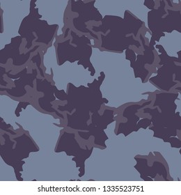 Urban UFO camouflage of various shades of blue and purple colors. It is a colorful seamless pattern that can be used as a camo print for clothing and background and backdrop or computer wallpaper