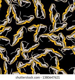 Urban UFO camouflage of various shades of grey, black and yellow colors. It is a colorful seamless pattern that can be used as a camo print for clothing and background and backdrop or wallpaper