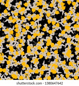 Urban UFO camouflage of various shades of grey, black and yellow colors. It is a colorful seamless pattern that can be used as a camo print for clothing and background and backdrop or wallpaper