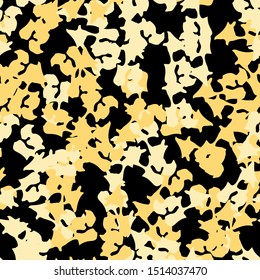 Urban UFO camouflage of various shades of black and yellow colors. It is a colorful seamless pattern that can be used as a camo print for clothing and background and backdrop or computer wallpaper