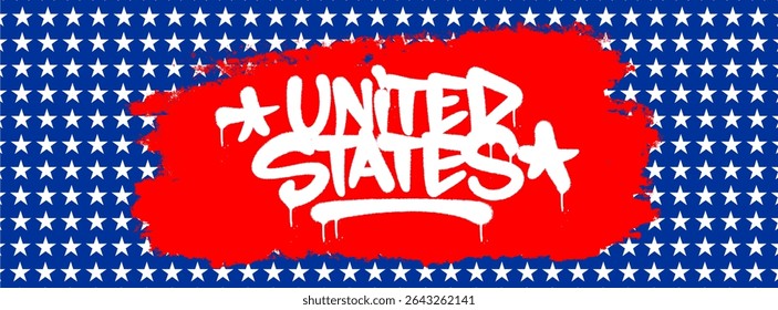 Urban UNITED STATES graffiti with red, white, and blue spray paint effect. Great for modern patriotic themes, Independence Day posters, and streetwear graphics.