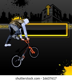 Antecedentes de vectores urbanos con bicicleta y un hombre
