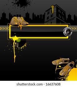 Fondo vectorial urbano con zapatillas y vinilo