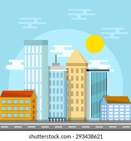 Urban vector city landscape. Flat design.