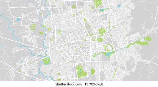 Urban vector city map of Aguascalientes, Mexico