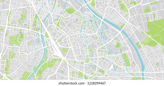 Urban vector city map of Augsburg, Germany