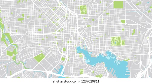 Urban vector city map of Balitmore, Maryland, United States of America