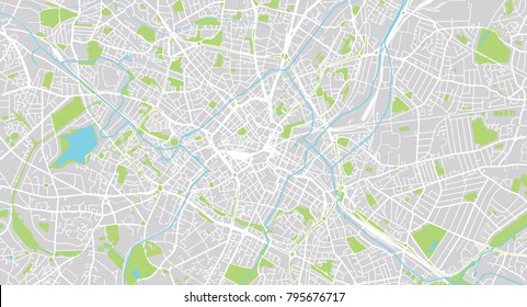 Urban vector city map of Birmingham, England