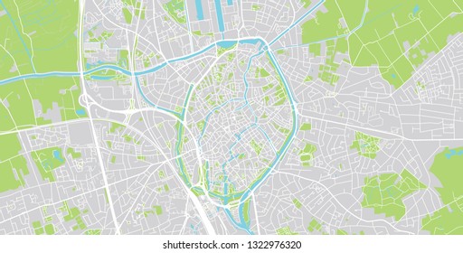 Urban vector city map of Bruges, Belgium