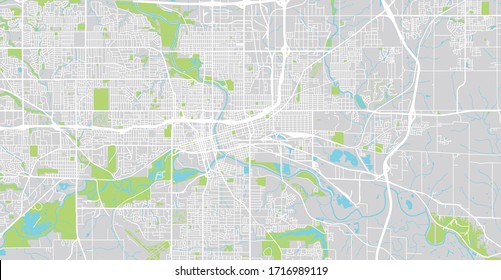 Urban Vector City Map Of Des Moines, USA. Iowa State Capital