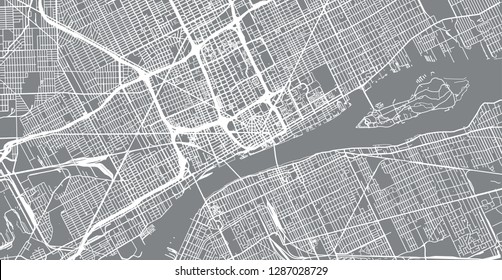 Urban vector city map of Detroit, Michigan, United States of America