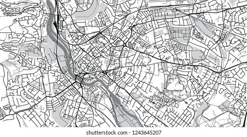 Urban vector city map of Exeter, England