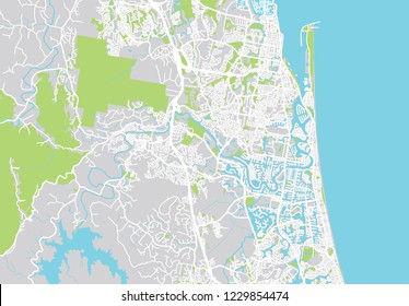 Urban vector city map of Gold Coast, Australia