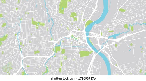 Urban vector city map of Hartford, USA. Connecticut state capital