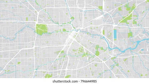 Urban Vector City Map Of Houston, Texas, USA