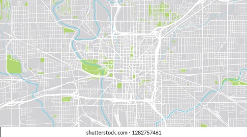 Urban vector city map of Indianapolis,Indiana, United States of America