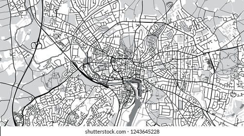 Urban vector city map of Ipswich, England