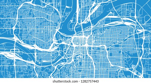 Urban vector city map of Kansas City, Missouri, United States of America