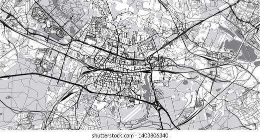 Urban vector city map of Katowice, Poland