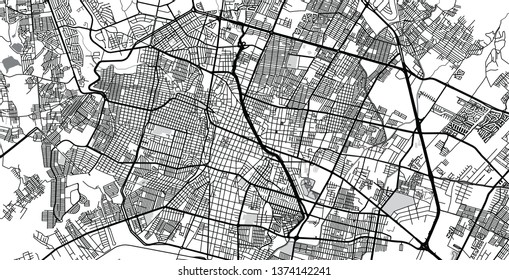 Urban vector city map of Leon, Mexico