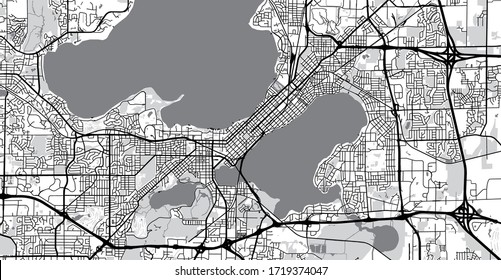 Urban vector city map of Madison, USA. Wisconsin state capital
