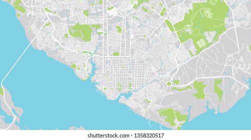 Urban vector city map of Manaus, Brazil