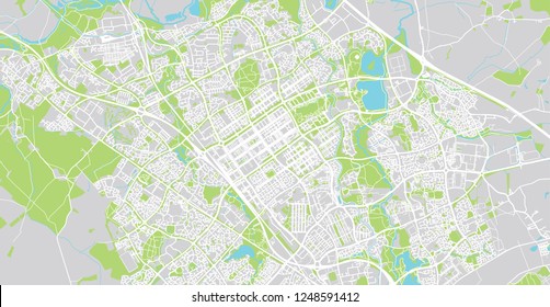 Urban vector city map of Milton Keynes, England