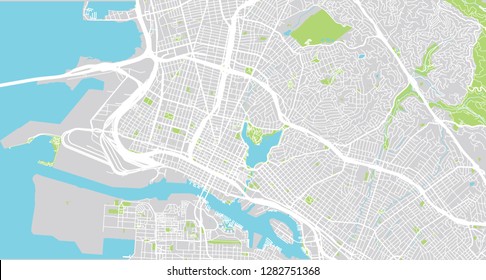 Urban vector city map of Oakland, California, United States of America