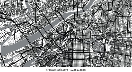 Urban vector city map of Osaka, Japan