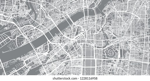 Urban vector city map of Osaka, Japan