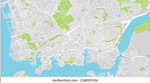 Urban vector city map of Plymouth, England