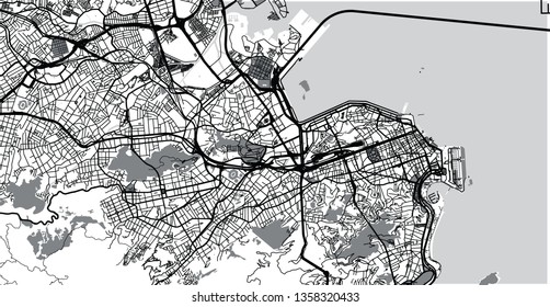 Urban vector city map of Rio de Janeiro, Brazil
