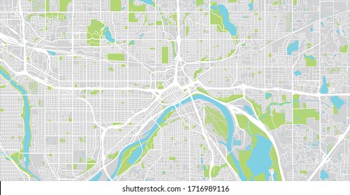 Urban Vector City Map Of St Paul, USA. Minnesota State Capital