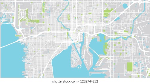 Urban vector city map of Tampa, Florida, United States of America