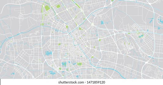 Urban vector city map of Tianjin, China