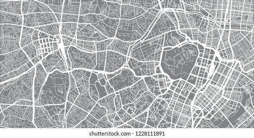 Urban vector city map of Tokyo centre, Japan