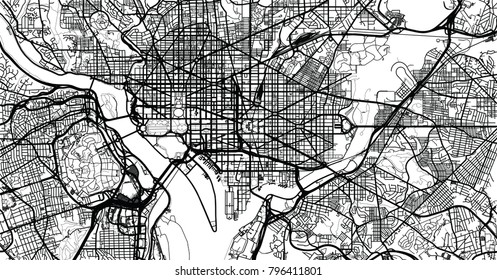 Urban vector city map of Washington D.C, USA