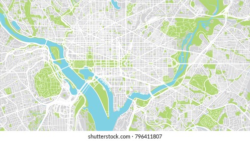 Urban vector city map of Washington D.C, USA