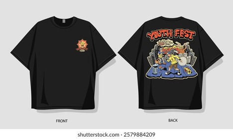 Urban vector t-shirt design. Youth fest graphic for clothing design and merchandise. Band and music illustration for t-shirt design