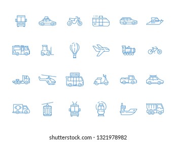 Urban vehicle icons. City transport planes boat cars boats truck vector thin line pictures set