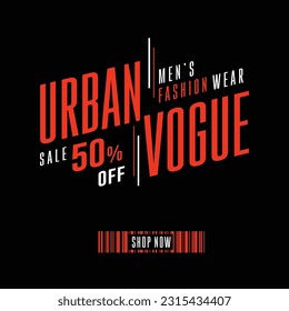 Urban Vogue, Men's Fashion Wear Sale. 50 Percent Off, Social Media Template Vector Design