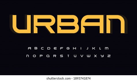 Urban wide alphabet. Sans serif font with bevel, minimalist type for modern futuristic logo, headline, monogram, urbanistic lettering and maxi typography. Expanded letters, vector typographic design