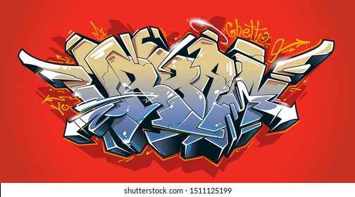 Urban - wild style graffiti 3D blocks with juicy colours on red background. Street art graffiti lettering. Vector art.