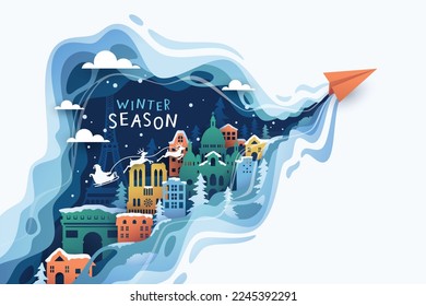 Urban winter landscape vector illustration