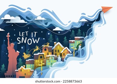 Urban winter landscape vector illustration
