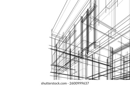 Urban Wireframe house sketch – Modern Architectural Perspective